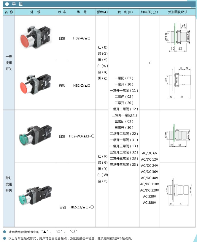 愛(ài)可信HB2按鈕平鈕、帶燈鈕