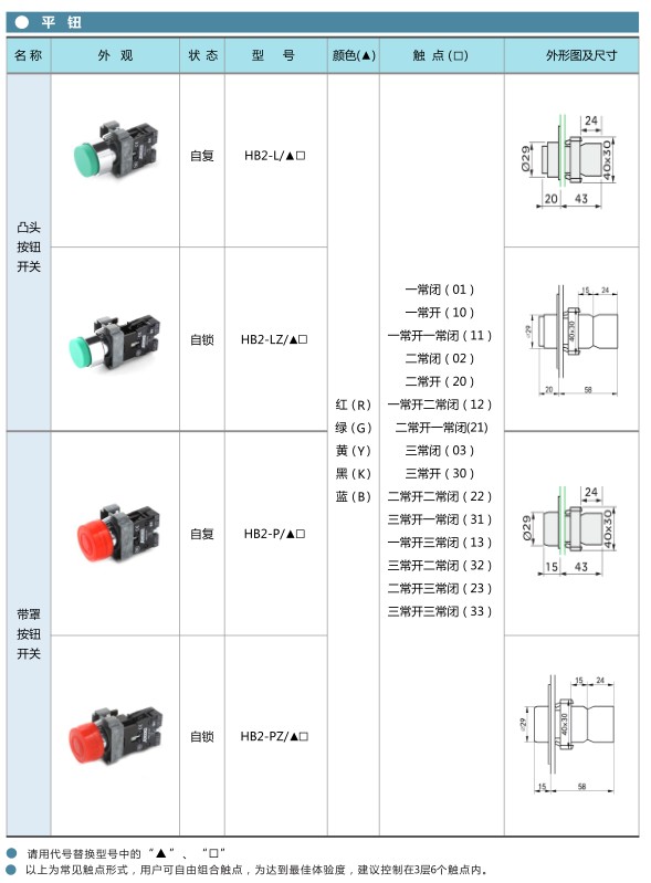 愛(ài)可信HB2按鈕凸頭按鈕、帶罩按鈕